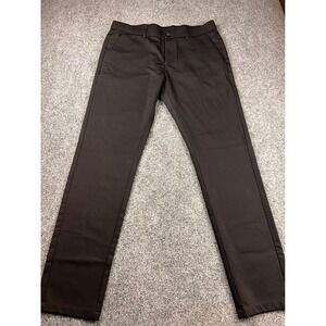 Plaid&Plain Mens Slim Fit Stretch Dress Pants 33x30 Black‎ Trousers Smart Casual